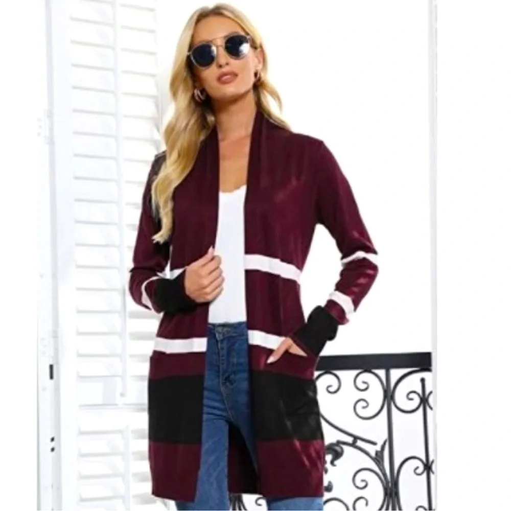 Grace Karin Color Block & Striped Sweater Cardigan Sz. 2XL - Picture 3 of 12